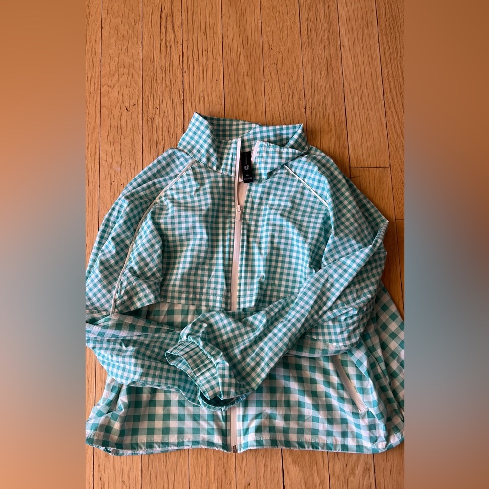 Green and white checked gingham jacket